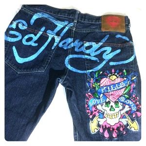 Ed Hardy embroidered skull love cotton jeans 35x32